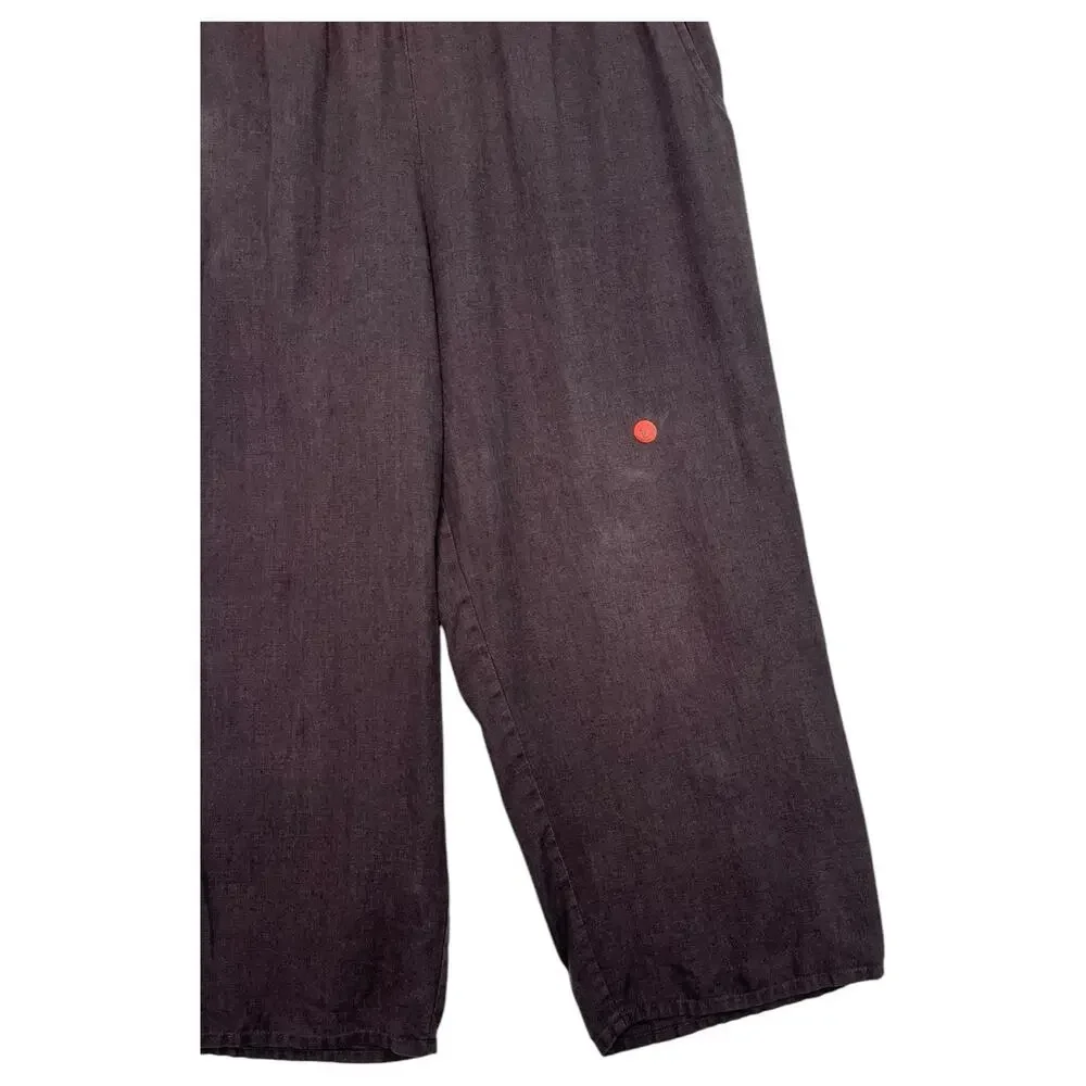Flax Pants Womens Small Gray Linen Flood Wide Leg Cropped Lagenlook Cottage